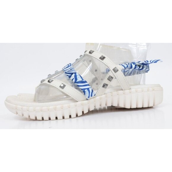 Skechers Goga Mat Leather White Blue Studded Strappy Sandals Beachy Women's 8 - Picture 7 of 10